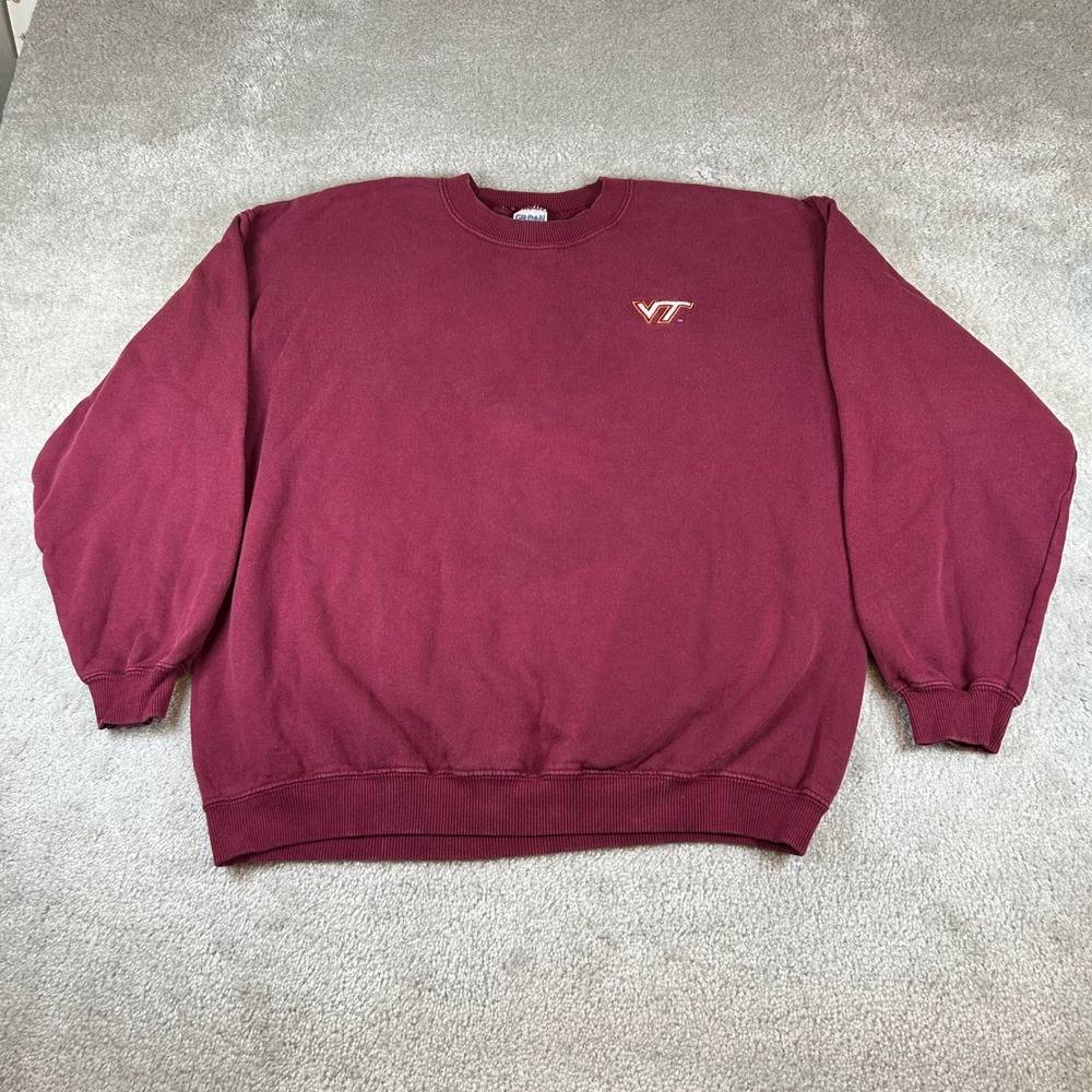 Vintage Sweatshirt Mens Large Maroon Virginia Tech VT Embroidered Pullover NCAA